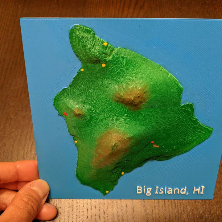 grande isola Hawaii 3d topo sollievo carta geografica giocattoli Giochi topografia bigisola 3D print model - Mito3D