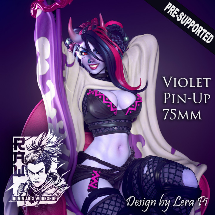 violet pin 75mm pre-supported cute female rpg sexy succubus pinup toys&games dnd 75 alchemist tabletoprpg pin-up demongirl 3D print model - Mito3D