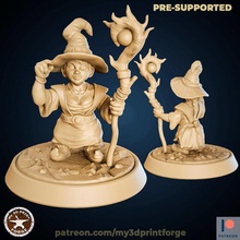 gnome witch 32mm 75mm pre-supported toys & games hat cute fantasy female girl rpg sweet woman wood staff mage encounter dnd pathfinder sorcerer 3d print model - Mito3D