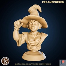 gnome witch bust tabletop free cute female painting mage pre-supported 3d print model - Mito3D