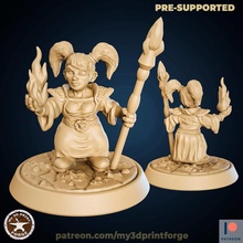 gnome mage toys & games cute girl miniature staff warcraft dnd pathfinder 32mm sorcerer gnomes pre-supported 3d print model - Mito3D