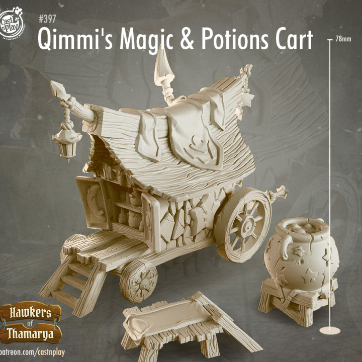 qimmis Magie Tränke Wagen pre supported Spielzeuge Spiele Markt vorausgesetzt Basar qimmi 3D print model - Mito3D