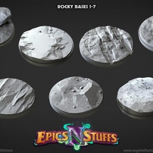 rocky miniature bases - pre-supported store dragons dungeons environment fantasy mini prop warhammer rock boardgame base tabletop surface dnd pathfinder ttrpg supported epicsnstuffs 3d print model - Mito3D