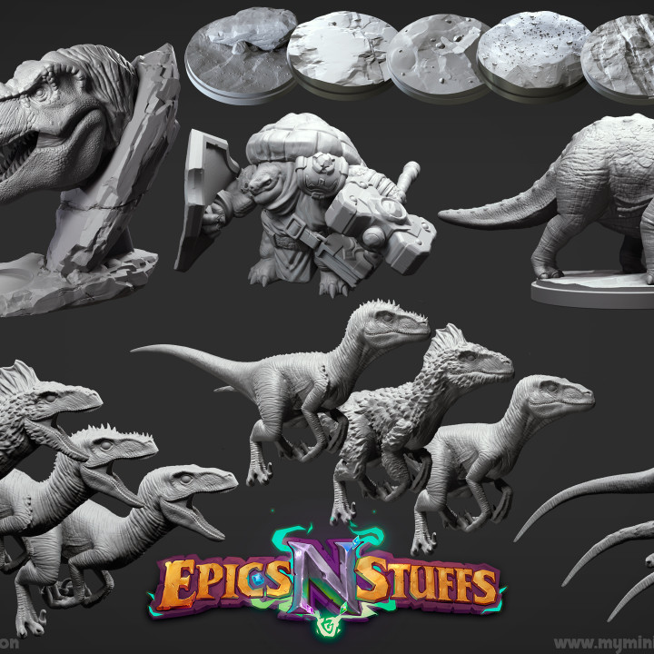 epiche 'n' cose mese 21 rilasci pre supported negozio fallimento dino dinosauro draghi dungeon fantasia rpg statua t rex guerriero gioco tavolo base paladino raptor tirannosauro dnd 3D print model - Mito3D