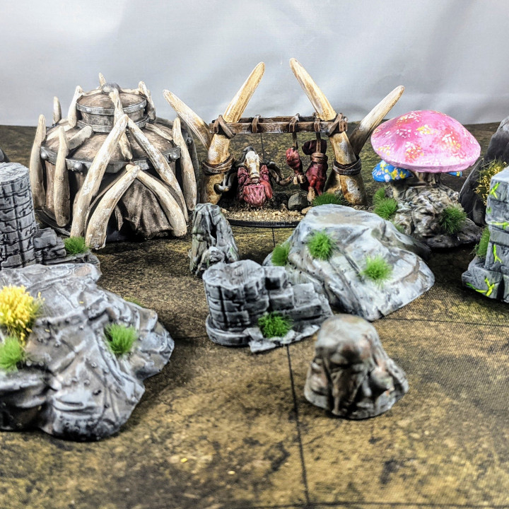 fantasy terrain bundle toys & games orc tomb warhammer mushroom hut rocks dnd 3D print model - Mito3D