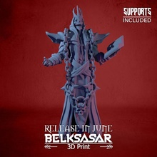 belksasar slayer gods toys & games demon armor detailed fantasy god realistic skull undead wizard mage lich patreon 28mm dnd chains cleric 32mm 55mm bandages 3d print model - Mito3D