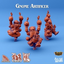 gnome artificer - guilds store dragon dragons dungeons roleplay rpg steampunk dungeon d&d 28mm dnd 35mm 32mm bombs 5e axes eberron presupported pre-supported arcanapunk magipunk magitech sordane supported skies 3d print model - Mito3D