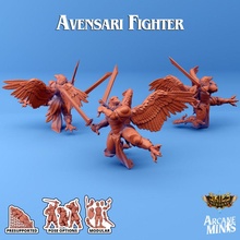 avensari fighter - artificer guilds store armor armour bird dragon dragons dungeons modular roleplay rpg spear sword wings blades steampunk swords dungeon flight d&d 28mm dnd 35mm 32mm armoured 5e eberron poses presupported pre-supported birdfolk 3d print model - Mito3D