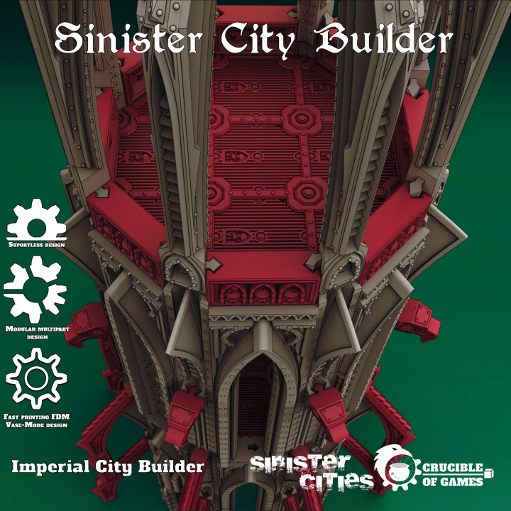 sinister city builder kit toys & games 40k architecture fdm gothic modular road terrain warhammer imperial scifi cyberpunk wargame cathedral 28mm vasemode skirmish 40000 grimdark vmt 3D print model - Mito3D