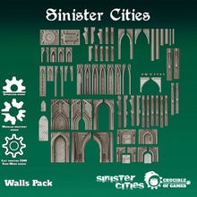 sinister city builder - walls pack toys & games 40k architecture fdm gothic modular terrain warhammer imperial scifi cyberpunk wargame cathedral 28mm vasemode skirmish 40000 grimdark vmt 3d print model - Mito3D