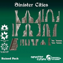 sinister city builder - ruined pack toys & games 40k architecture fdm gothic modular terrain warhammer imperial scifi cyberpunk wargame cathedral 28mm vasemode skirmish 40000 grimdark vmt 3d print model - Mito3D