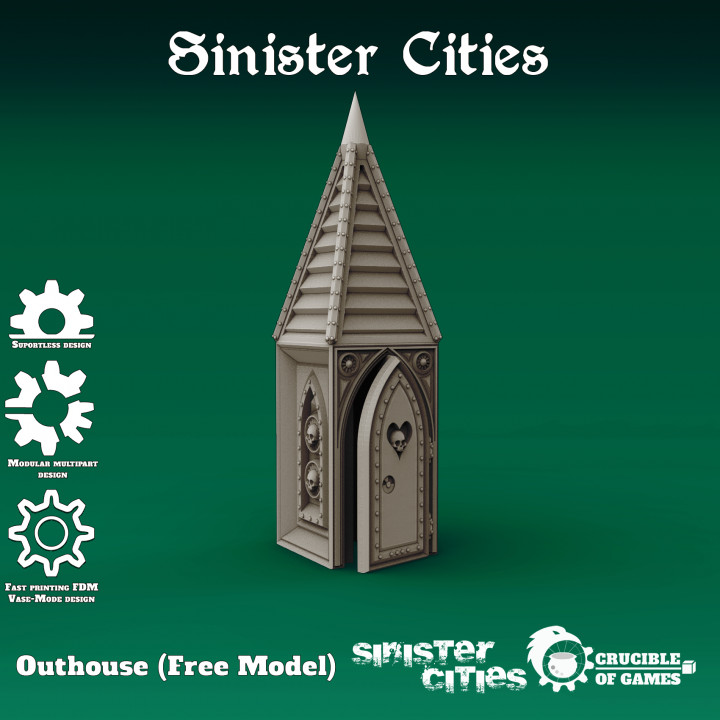 sinister city builder - outhouse free model toys & games 40k architecture fdm gothic modular road terrain warhammer imperial scifi cyberpunk wargame cathedral 28mm vasemode skirmish 40000 grimdark vmt 3D print model - Mito3D