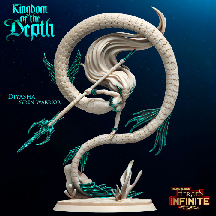 diyasha syren warrior toys & games epic fantasy fish kraken mini model ocean rpg sea shark depth miniature boardgame base role tabletop heroes wargame dungeon d&d warriors pathfinder infinite heroines ragingheroes merrow manta kelpie 3D print model - Mito3D