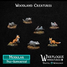 woodland creatures kit toys & games animals fox terrain warhammer rabbit raccoon 28mm dnd dungeons dragons 32mm bases druid badger familar workshop familiars 3d print model - Mito3D