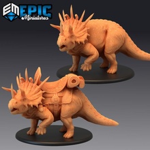 triceratops ancient horned dinosaur jurassic mount toys & games dino fantasy medieval monster reptile rpg warhammer enemy tabletop dungeon dnd pathfinder saddle npc pre-supported supported pre 3d print model - Mito3D