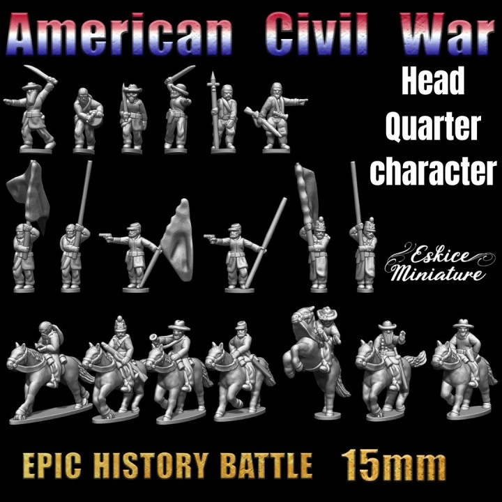 tête trimestre personnage épique l'histoire bataille américain civil guerre 15mm échelle jouets Jeux figurines miniature jeu eskice 3D print model - Mito3D