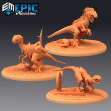 raptor set ancient hunting dinosaur jurassic reptile toys & games fantasy medieval monster mount rpg warhammer enemy tabletop dungeon dnd pathfinder saddle npc pre-supported supported pre 3d print model - Mito3D