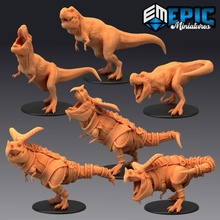 tyrannosaurus rex set ancient armored dinosaur jurassic hunter t-rex toys & games fantasy medieval monster rpg warhammer enemy tabletop dungeon dnd pathfinder npc pre-supported supported pre 3d print model - Mito3D