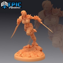elven huntress charging female barbarian elf ancient elvish tribe toys & games fantasy girl medieval monster rpg warhammer woman enemy tabletop dungeon dnd pathfinder npc pre-supported supported pre 3d print model - Mito3D