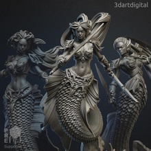 merfolk warriors female - 6pc toys & games 3d print model - Mito3D