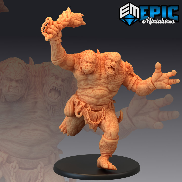 ettin ancestor attacking ancient headed ogre cave encounter toys & games fantasy medieval monster rpg warhammer enemy tabletop dungeon dnd pathfinder npc pre-supported supported pre 3D print model - Mito3D