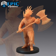 dinosaur tribe axe warrior primitive humanoid triceratops toys & games ancient dino fantasy medieval monster rpg warhammer enemy tabletop dungeon dnd pathfinder npc pre-supported supported pre 3d print model - Mito3D