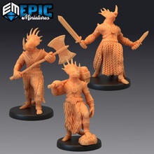 dinosaur tribe warrior set primitive humanoid triceratops toys & games ancient dino fantasy medieval monster rpg warhammer enemy tabletop dungeon dnd npc pre-supported supported pre pathfidner 3d print model - Mito3D