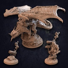 dwarf trapper & dragon pack - presupported toys games creature dungeons fantasy guns mount character beard cannon flying trappers dnd winged saddle armored lodge grydynth nuranok unarmored 3d print model - Mito3D