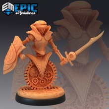 gear town knight sword & shield construct warrior mechanical guard toys games fantasy medieval monster rpg warhammer enemy tabletop dungeon clockwork dnd pathfinder npc pre-supported supported pre 3d print model - Mito3D