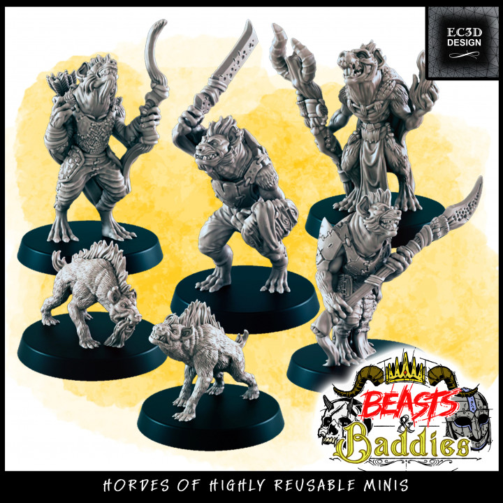 support-free gnolls hyenas beasts baddies toys & games fantasy supportless 3D print model - Mito3D