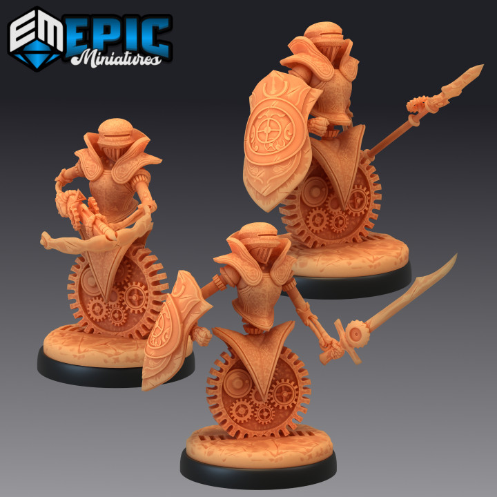 gear town knight set construct warrior mechanical guard toys & games fantasy medieval monster rpg warhammer enemy tabletop dungeon clockwork dnd pathfinder npc pre-supported supported pre 3D print model - Mito3D