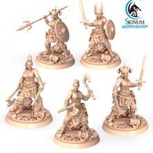 skagard shield maiden store dungeons fantasy female lady mini miniatures tabletop scandinavian squad nordic ttrpg warband presupported signum 3d print model - Mito3D