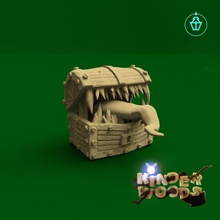 tesoro imitar juguetes juegos bosque bloquear monstruo dientes madera boca lengua cofre rústico 3d print model - Mito3D