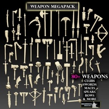 weapon megapack toys & games 40k axe pick spear sword warhammer knife hammer staff dagger mace scythe katana maul halberd lance chainsword chainaxe 3d print model - Mito3D