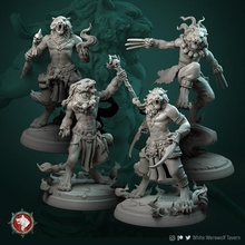 tabaxi set 4 miniatures 2 warriors mage shaman 32mm pre-supported toys & games creature fantasy game monster warrior boardgame tabletop wargame dnd bundle pathfinder ttrpg dnd5e dndmonster dndcreature 3d print model - Mito3D