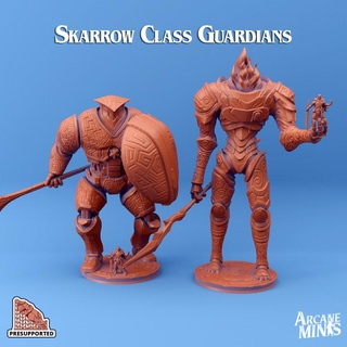 skarrow class guardians - pyros & brodda pack arcane minis dragon dragons dungeons robot roleplay rpg shield spear steampunk guardian tall crystal mech magical dungeon d&d 28mm dnd 35mm airship 32mm bases short 5e gargantuan presupported pre-supported arcanapunk magipunk magitech sordane supported skies sordalite campaigns anicient 3d print model - Mito3D