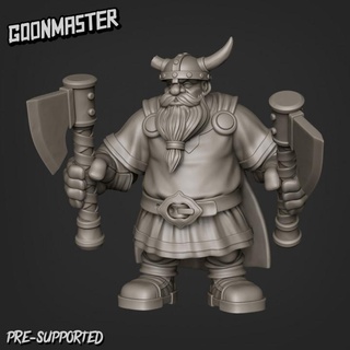 dual wielding axe dwarf goon master viking warhammer beard miniature dnd nordic pathfinder wield 3d print model - Mito3D