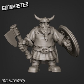 axe shield dwarf goon master fantasy long mini viking wargaming warhammer beard miniature tabletop dnd nordic pathfinder 3d print model - Mito3D