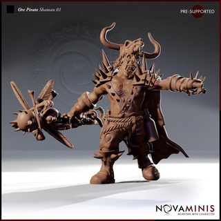 orc pirate shaman 01 novaminis dragons dungeons fantasy mini monster rpg roleplaying tabletop 28mm dnd pathfinder presupported 3d print model - Mito3D