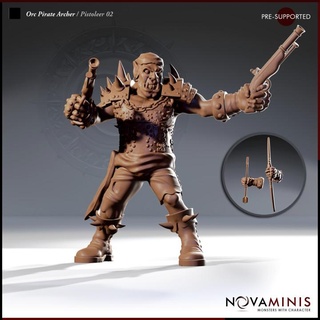 orc pirate archer pistoleer 02 novaminis dragons dungeons fantasy mini monster rpg roleplaying tabletop 28mm dnd pathfinder presupported 3d print model - Mito3D