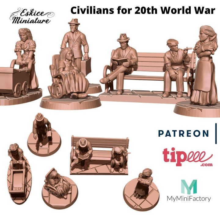 civil ww1 ww2 28mm jogo guerra Eskice miniatura estatueta ville civis 3D print model - Mito3D
