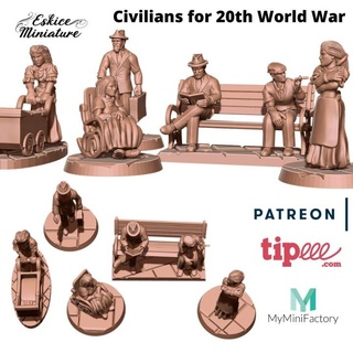 civiils ww1 & ww2 - 28mm wargame eskice miniature aron figurine ville civilian civils 3d print model - Mito3D