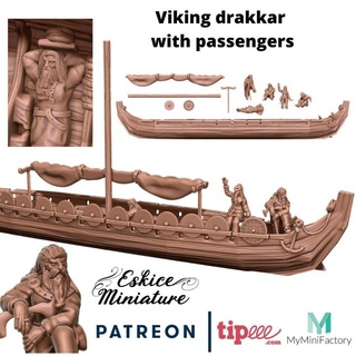 drakkar longship quipage - 28mm wargame eskice miniature aron figurine viking warhammer saga bateau 3d print model - Mito3D