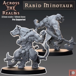 rabid minotaur realms female gaming miniatures rpg tabletop dnd pathfinder 5e 3d print model - Mito3D