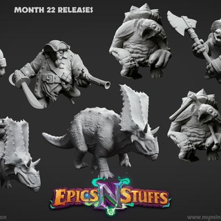 epics 'n' stuffs month 22 releases - pre-supported barbarian dino dinosaur dragons dungeons fantasy miniatures pirate rpg undead brute adventure dnd bundle pathfinder tortle ttrpg supported epicsnstuffs 3d print model - Mito3D