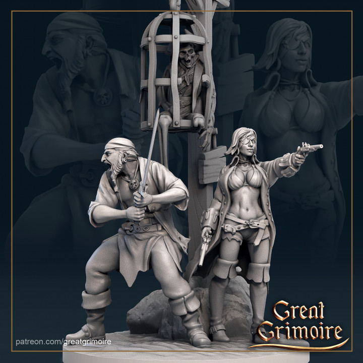 Geschwister großartig Zauberbuch Pirat Käfig dunkle Fantasie Greatgrimoire Pirategirl 3D print model - Mito3D