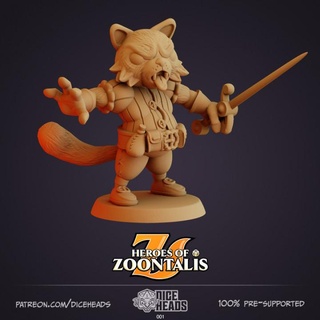 cat swashbuckler pre-supported dice heads pirate d&d dnd presupported catswashbuckler 3d print model - Mito3D