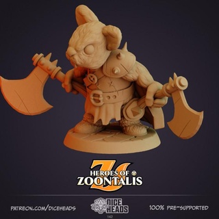 guinea pig fighter pre-supported dice heads d&d dnd guineapig presupported guineapigfighter 3d print model - Mito3D