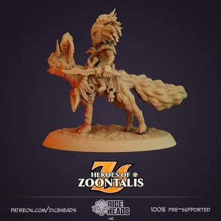 fennec fox rider pre-supported dice heads d&d dnd presupported fenned fennecfix foxrider 3d print model - Mito3D