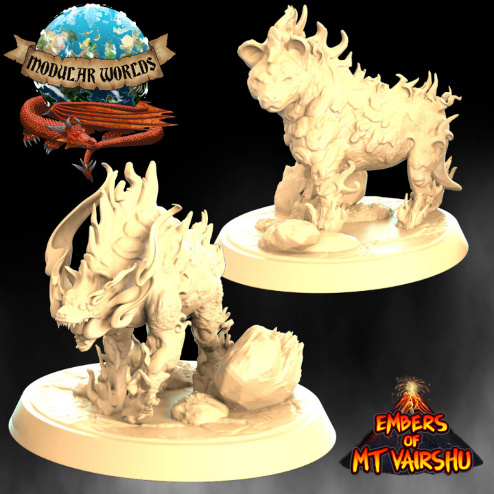hellyna's modular worlds africa beast creature dragons dungeons monster rpg fire tabletop african volcano elemental flame mountain d&d 28mm spirit magma pathfinder 32mm lava hyena savannah ttrpg molten hellyna 3D print model - Mito3D